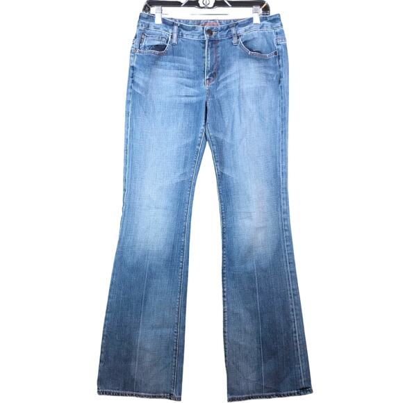Express Womens Jeans Blue Denim Mid Rise Bootcut Casual Stretch 10 Long - Picture 1 of 12